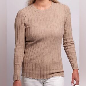 Classic Tan Ribbed Crew Neck Sweater